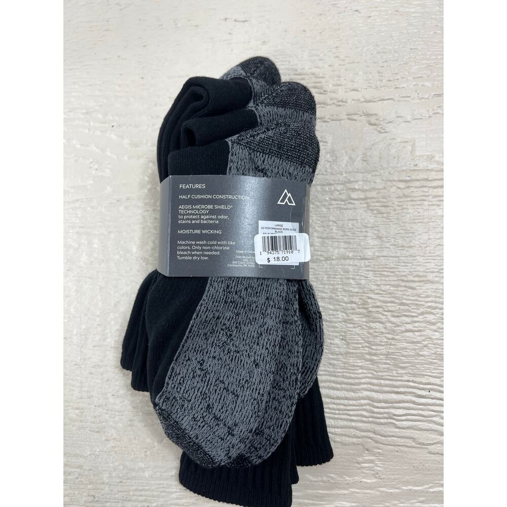 Alpine Design Men’s Work Socks 3-Pack Black Size L 9–12 NEW WITH TAGS